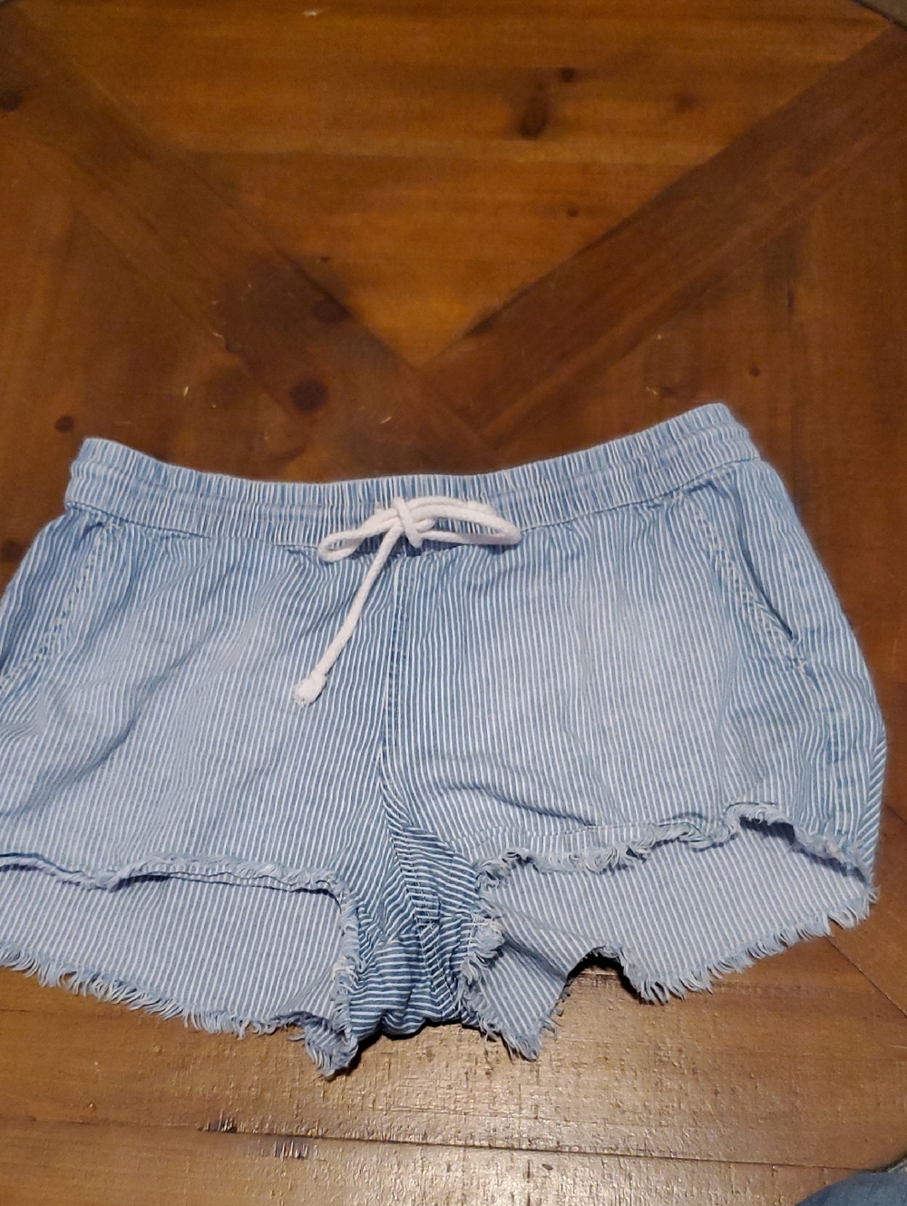 Aeropostale Blue & White Striped Drawstring Shorts